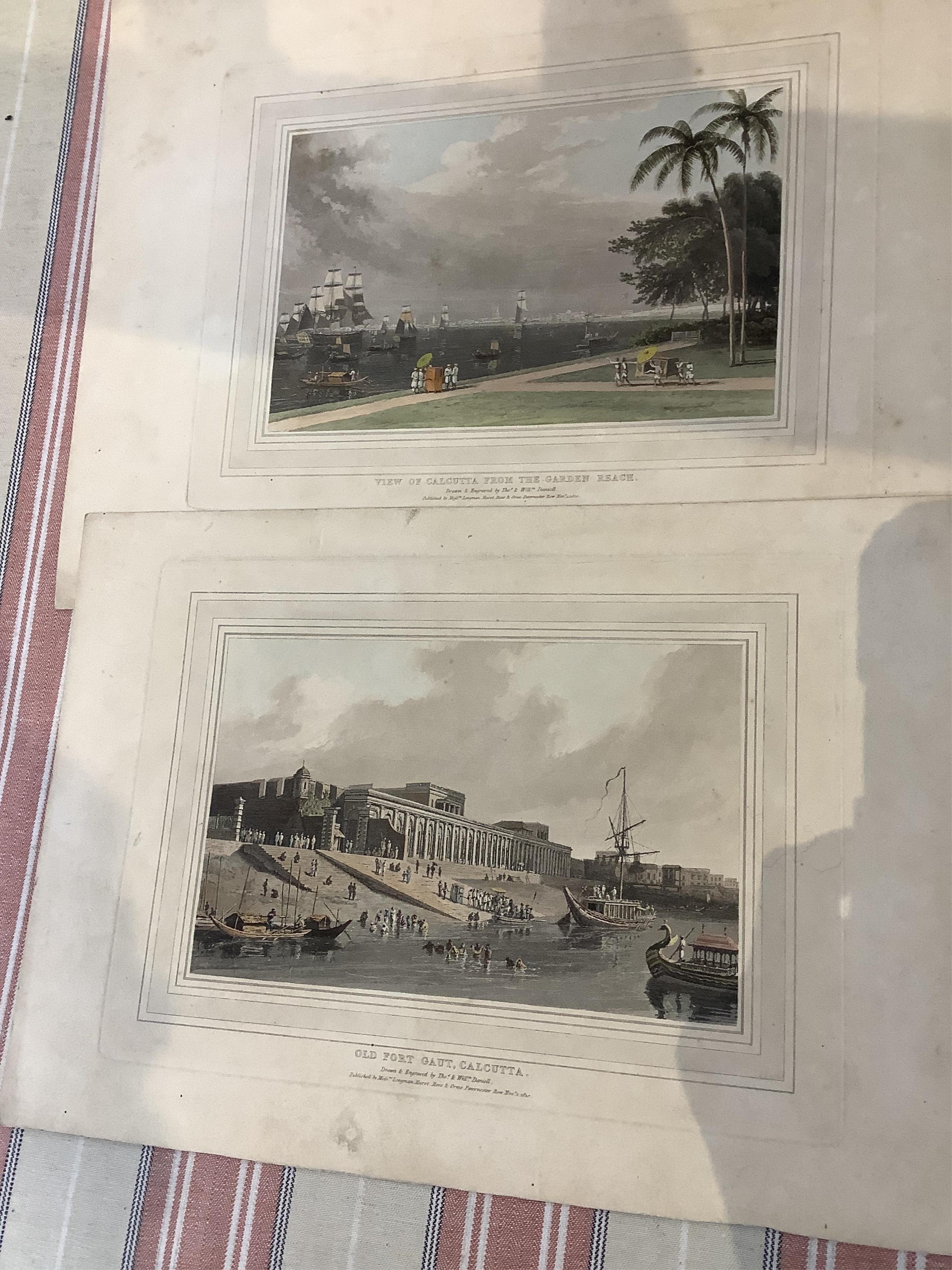 A collection of 19th century engravings and prints, Views of India to include: ‘View of Calcutta from the Garden Reach’, drawn and engraved by Thomas and William Daniell, published 1810 and ‘View of Esplanade Row from Ch